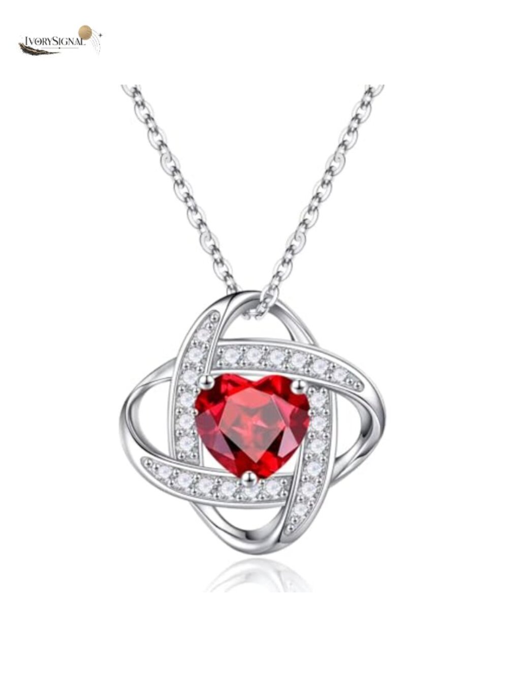 Love Knot Heart Birthstone Pendant Necklace 925 Sterling Silver 18"+2" Gift